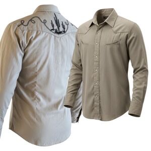 Roper Mens Tan Long Sleeve Western‎ Snap Shirt Cactus rodeo Size M